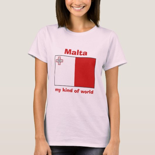 マルタの旗 + 地図 + 文字のTシャツ Tシャツ (正面)