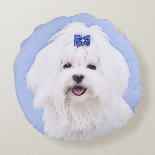 マルタの絵画-かわいい元の犬の芸術 ラウンドクッション (裏面)