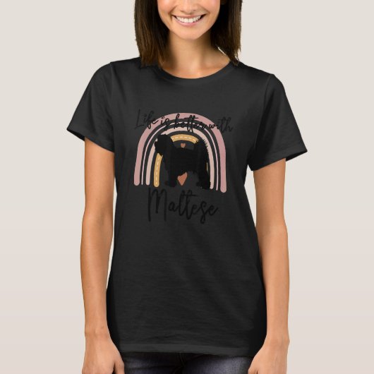 マルタクロス+レインボー+可愛いワンコと女性 Tシャツ (正面)