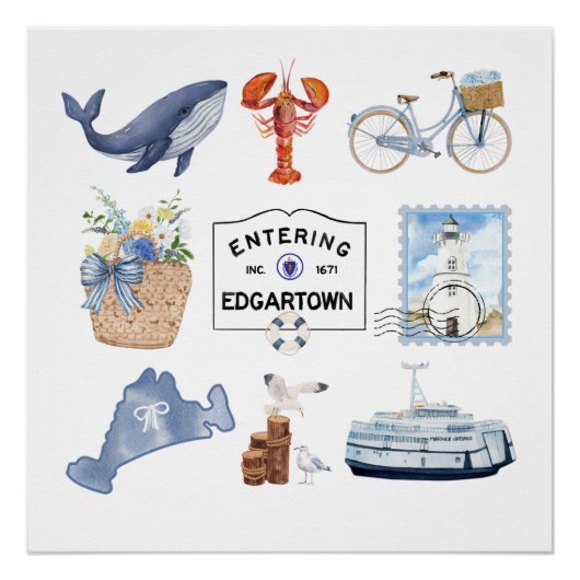 マルタスヴィネヤードウォーターカラーアイコン ポスター (正面)