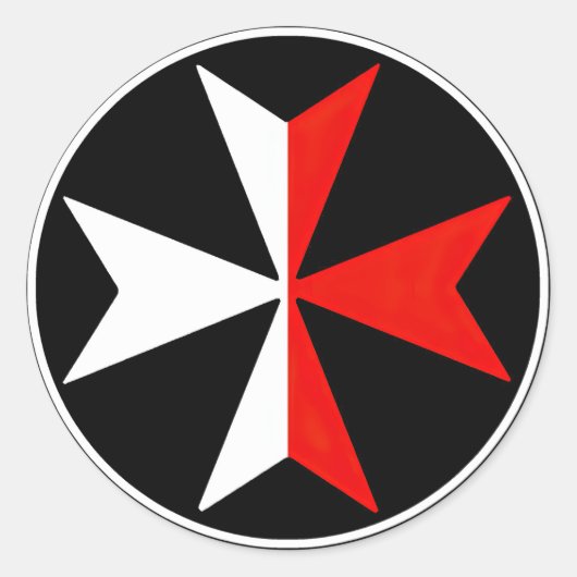 マルタナイツクロスステッカーホワイト&レッドマルチーズ ラウンドシール (正面)