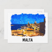 マルタバレタウォーターカラーヴィンテージトラベル ポストカード (正面/裏面)