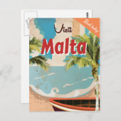 マルタ休暇ヴィンテージ旅行ポスター。 ポストカード (正面/裏面)