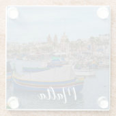 マルタ伝統的のカラフル魚釣り船 ガラスコースター (裏面)