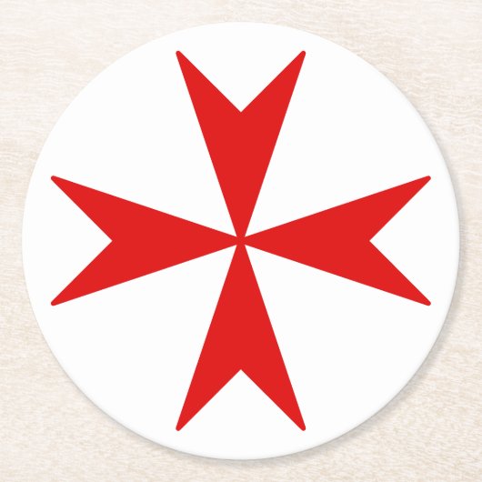 マルタ十字（赤） ラウンドペーパーコースター (正面)