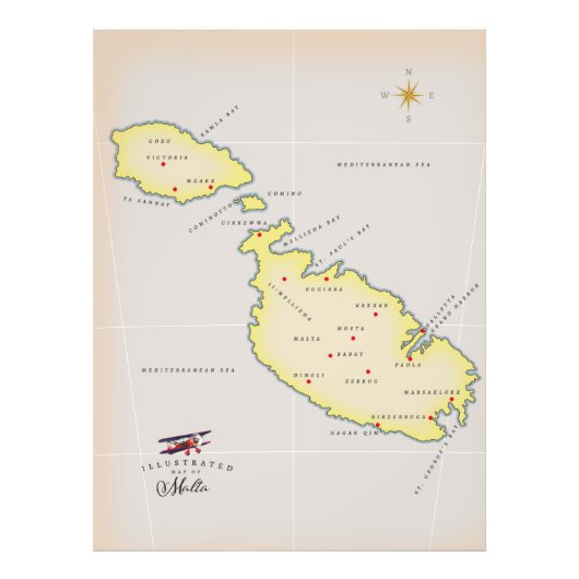 マルタ図解入りの、写真付きのの地図 フォトプリント            (正面)