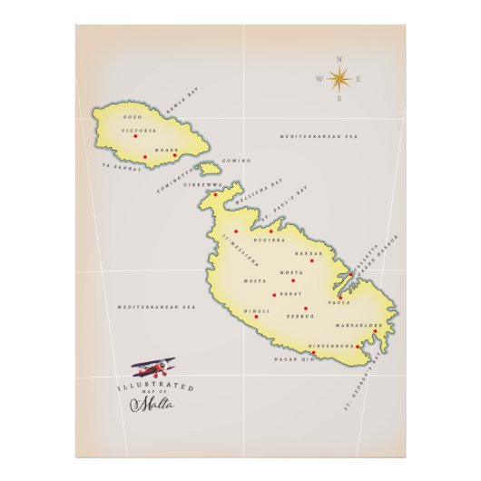 マルタ図解入りの、写真付きのの地図 フォトプリント            (正面)