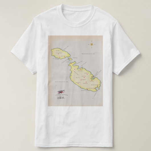 マルタ図解入りの、写真付きのの地図 Tシャツ (デザイン正面)