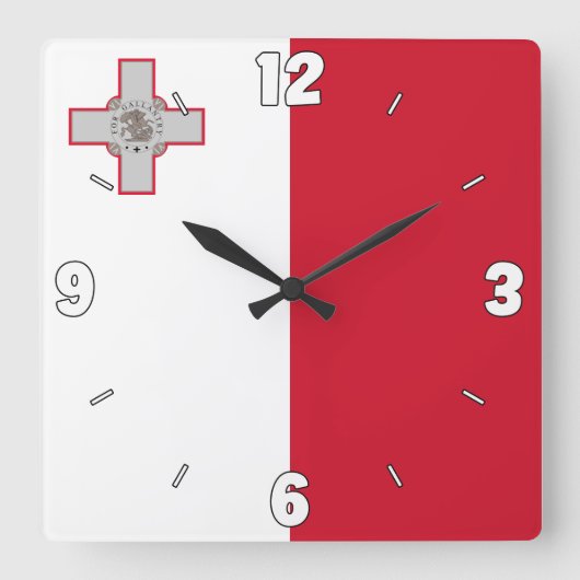 マルタ国旗 スクエア壁時計 (正面)