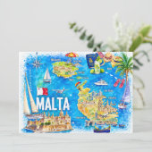 マルタ島のイラスト入り旅行地図ポストカード 招待状 (スタンド正面)