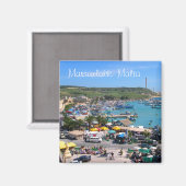 マルタ島のMarsaxlokk港のパノラマ マグネット (正面/裏面)