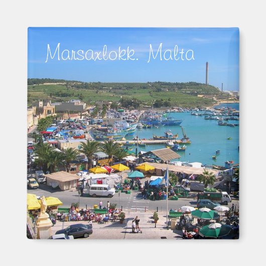 マルタ島のMarsaxlokk港のパノラマ マグネット (正面)