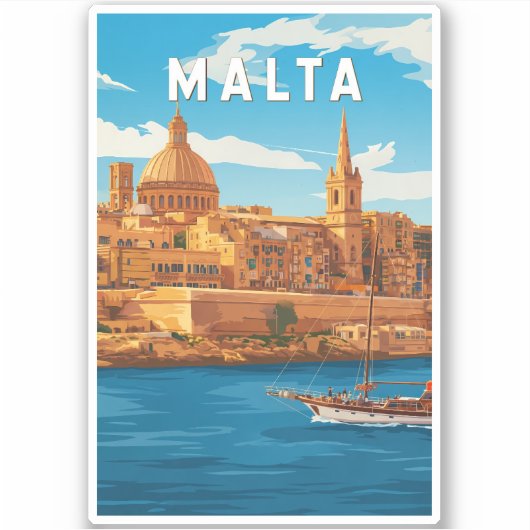 マルタ島 イラスト 旅行 アート ヴィンテージ シール (正面)
