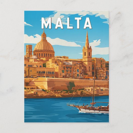 マルタ島 イラスト 旅行 アート ヴィンテージ ポストカード (正面)