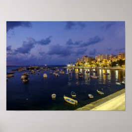 マルタ島 セントポール湾の夜景写真 ポスター