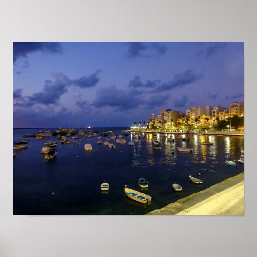 マルタ島 セントポール湾の夜景写真 ポスター (正面)