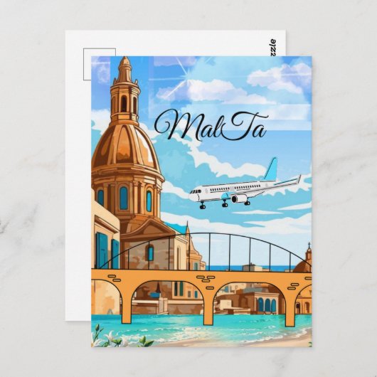 マルタ旅行はがき、バレッタ旅行はがき、M ポストカード (正面/裏面)