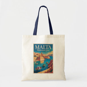 マルタ海岸イラスト旅行アートヴィンテージ トートバッグ