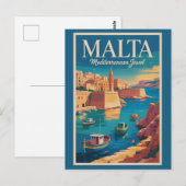 マルタ海岸イラスト旅行アートヴィンテージ ポストカード (正面/裏面)
