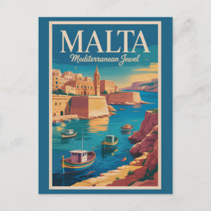 マルタ海岸イラスト旅行アートヴィンテージ ポストカード