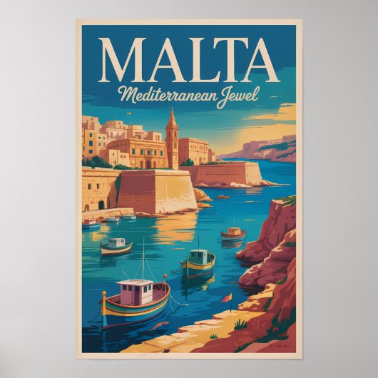 マルタ海岸イラスト 旅行アート ヴィンテージ ポスター (正面)