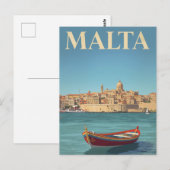 マルタ港のヴィンテージ旅行アート ポストカード (正面/裏面)