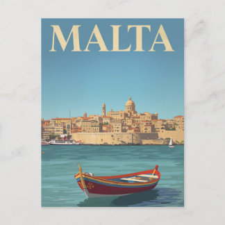 マルタ港のヴィンテージ旅行アート ポストカード