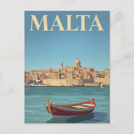 マルタ港のヴィンテージ旅行アート ポストカード (正面)