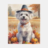 マルタ犬と紅葉の感謝祭アート フリースブランケット (正面)