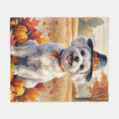 マルタ犬と紅葉の感謝祭アート フリースブランケット (正面(横))