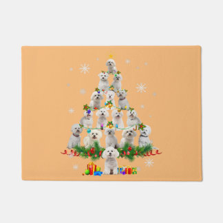 マルタ犬のクリスマスツリーが点灯サンタクリスマス犬 ドアマット