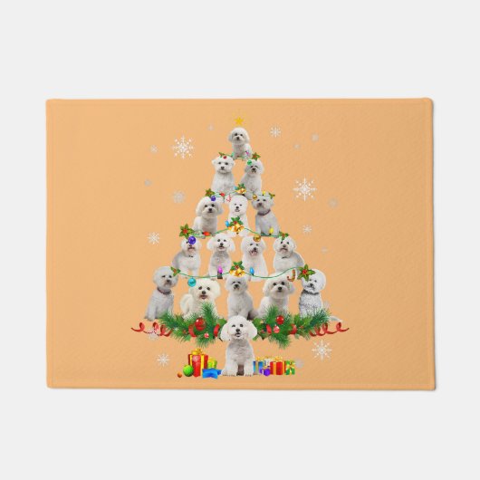 マルタ犬のクリスマスツリーが点灯サンタクリスマス犬 ドアマット (正面)