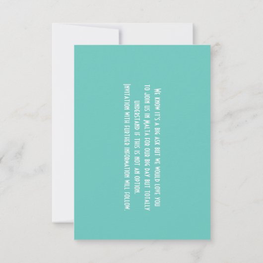 マルタ行き先の結婚式の海外日付を保存 セーブザデート (裏面)