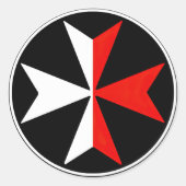 マルタ騎士クロスステッカー白と赤のステッカー ラウンドシール (正面)