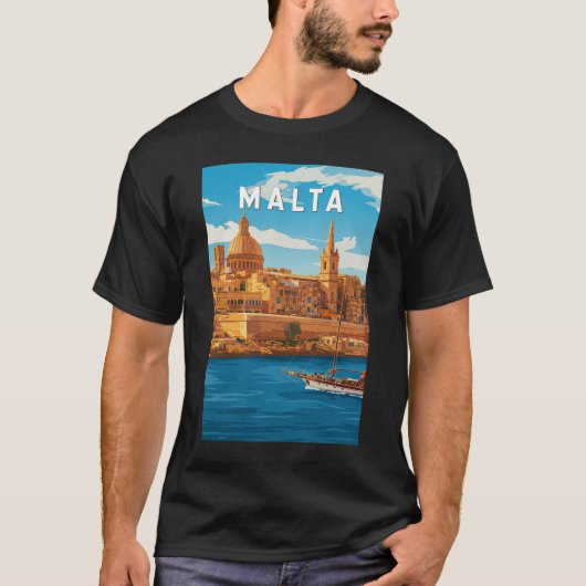 マルタ イラスト 旅行 アート ヴィンテージ Tシャツ (正面)
