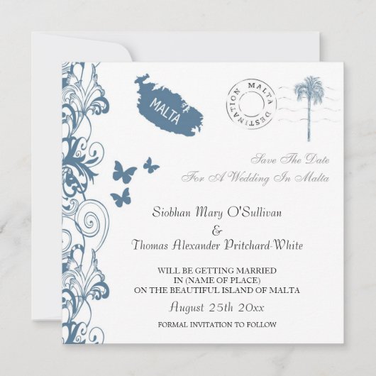 マルタ Save The Date マルタ ブルー 招待状 (正面)