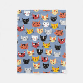 マルチおもしろいの猫たちのパターンブルー フリースブランケット