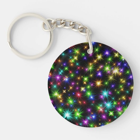 マルチカラーのクリスマス星の光線パターン キーホルダー (正面)