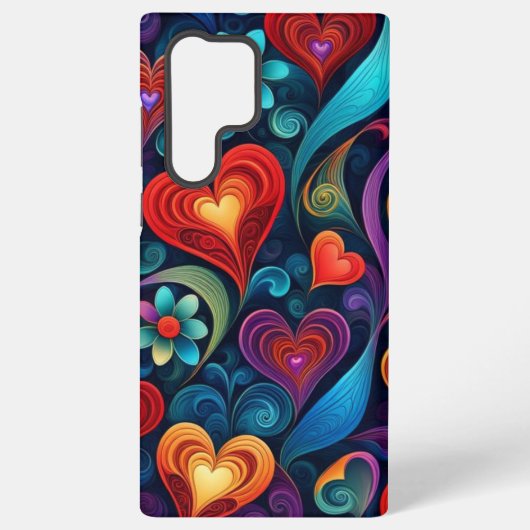 マルチカラーのハートと花 SAMSUNG GALAXYケース (裏面)