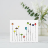 マルチカラーのフクロウ ポストカード (スタンド正面)