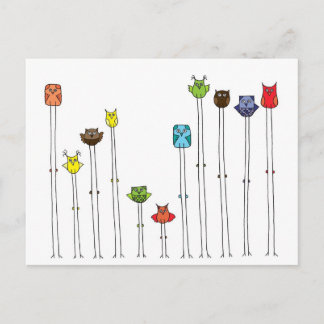 マルチカラーのフクロウ ポストカード