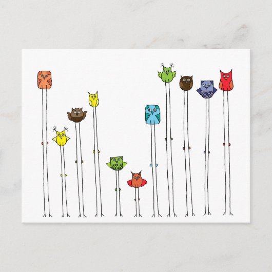 マルチカラーのフクロウ ポストカード (正面)