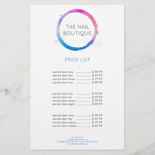 マルチカラーの水彩画で描かれた円形ロゴ チラシ (正面)