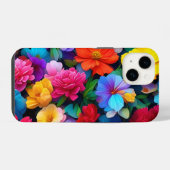 マルチカラーの花柄ボタニカルデザイン-75647 iPhoneケース (裏面横)