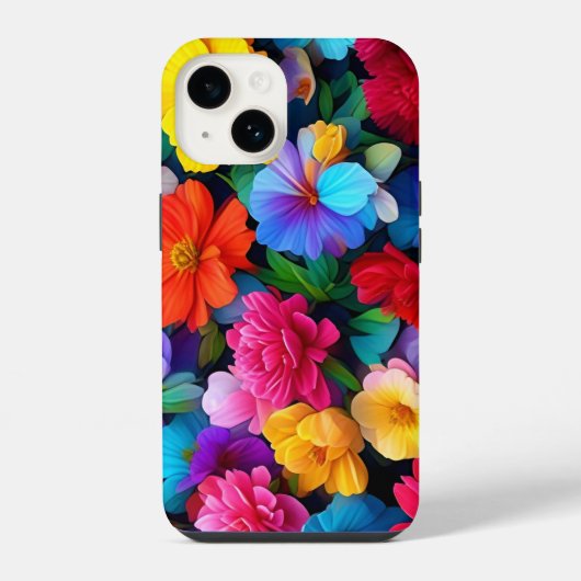 マルチカラーの花柄ボタニカルデザイン-75647 iPhoneケース (裏面)