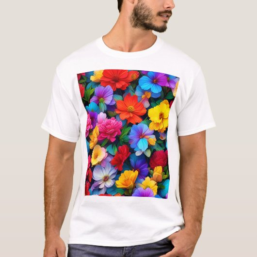 マルチカラーの花柄 ボタニカルデザイン-75647 Tシャツ (正面)
