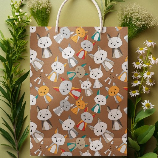 マルチカラーキツネ漫画 ミディアムペーパーバッグ