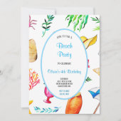 マルチカラービーチバースデーパーティー招待状 招待状 (正面)