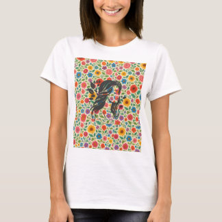 マルチカラーフラワーTシャツ - 花開くバーストデザイン Tシャツ