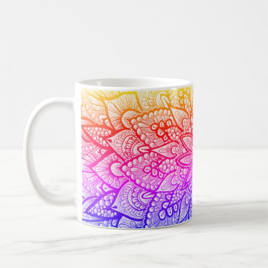 マルチカラーマンダラデザイン オリジナルアートマグ コーヒーマグカップ (左)